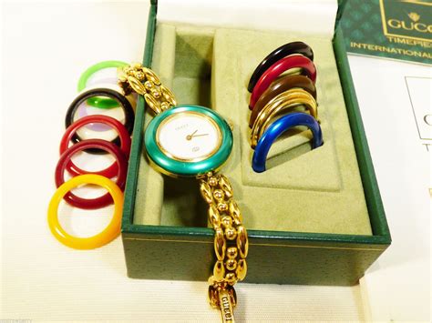 ladies gucci link watch|Gucci watch interchangeable rings.